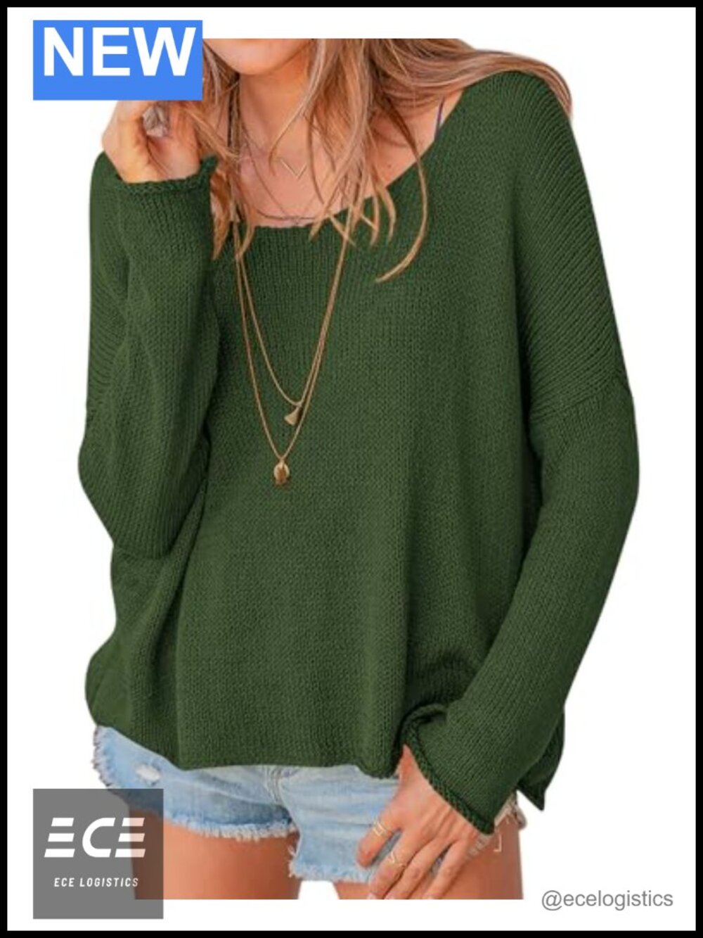 Oversized Scoop Neck Long Sleeve Cotton Pullover Sweater